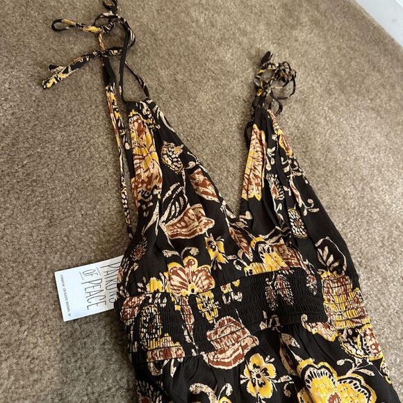 Patrons of Peace Maxi Dress M Brown Floral Boho Tie-Strap Plunge V-Neck Backless - Picture 9 of 14
